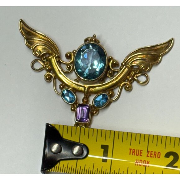 Vintage Shankari Angel Wings Pendant Blue Topaz Amethyst Sterling Silver Goddess - Picture 9 of 12
